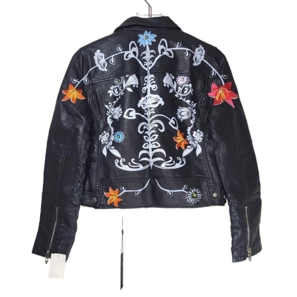 NEW Blank NYC Secret Keeper Faux Leather Embroidered Painted Jacket in Black - Picture 8 of 14